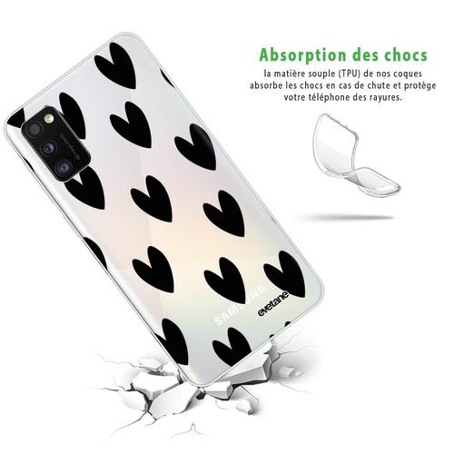 Coque Samsung Galaxy A41 360 Intégrale Transparente Coeurs Noirs Tendance Evetane.