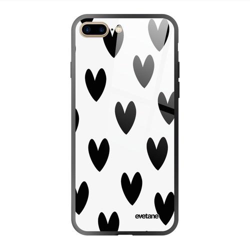 Coque Iphone 7 Plus/ 8 Plus Coque Soft Touch Glossy Coeurs Noirs Design Evetane