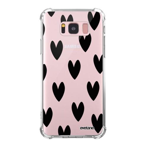 Coque Samsung Galaxy S8 Plus Anti-Choc Souple Angles Renforcés Transparente Coeurs Noirs Evetane