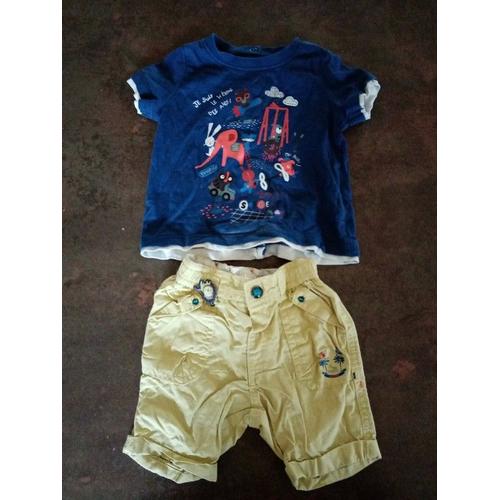 T Shirt Mc Bleu Short Jaune 6 Mois Sergent Major Très Bon État Mixte