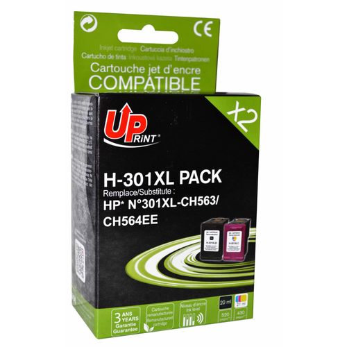 HJ301XLUPP2 UP-H-301XL-PACK 2 HP CH563EE/CH564EE/NÂ°301XL-BK+CL-NEW GENERATION-REMA