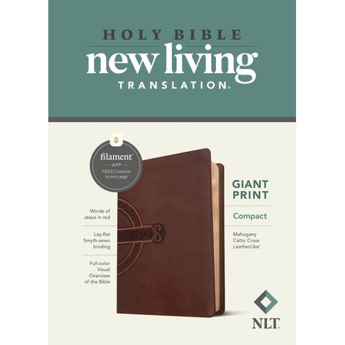 Nlt Compact Giant Print Bible, Filament Enabled (Leatherlike, Mahogany Celtic Cross, Red Letter)