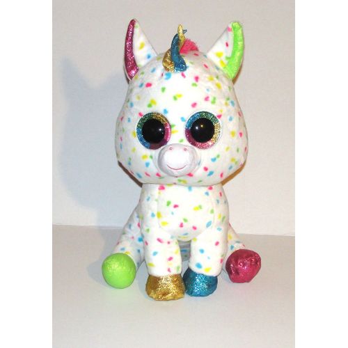 Licorne À Paillete Blanche Avec Confetti Multicolore Au Prenom D' Harmonie Grand Modele Doudou Peluche Geante Ty 46cm