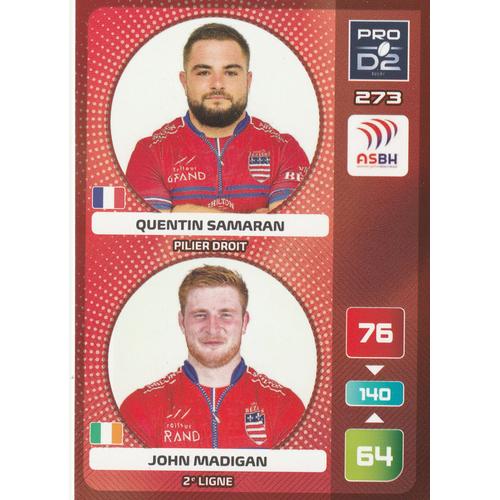 N° 273 - Carte Panini Adrenalyn Xl - Rugby 2020 / 2021 - Pro D2 - Samaran / Madigan - As Beziers Herault