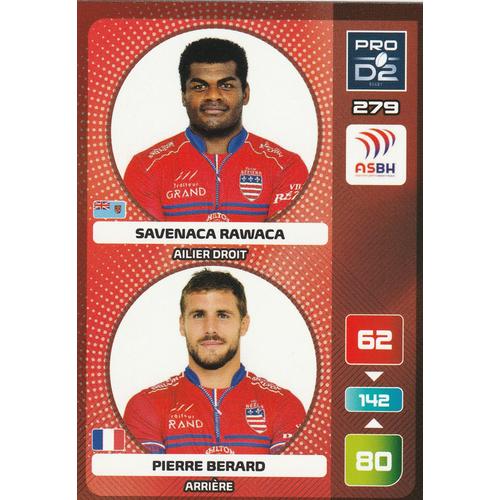 N° 279 - Carte Panini Adrenalyn Xl - Rugby 2020 / 2021 - Pro D2 - Rawaca / Berard - As Beziers Herault