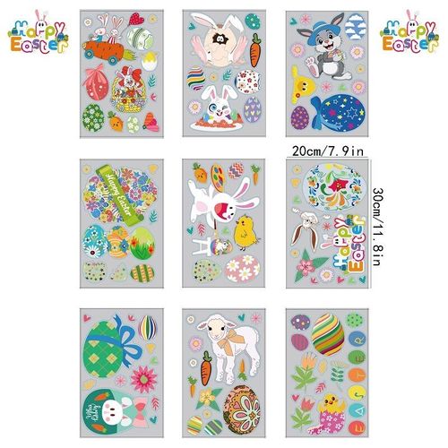 Autocollant Mural De Pâques Sans Visage, Étiquette Lapin ¿Uf De Pâques, 9 Pièces, Pour Fenêtre En Verre Électrostatique, Pour Chambre D'enfants, Décor De Maison