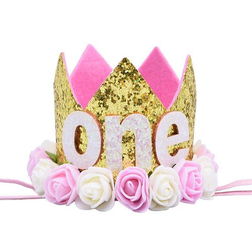 Chapeau De Fête De Premier Anniversaire, 1 Pièce, Mini Couronne Florale, 1 2 3 Ans, Décoration De Fête Prénatale, Couvre Chef Pour Nouveau Né Et Enfant En Bas Âge