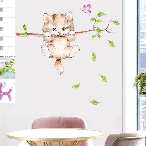 Autocollant Mural Chat Mignon Dessin Animé, Papier Peint De Décoration Pour Chambre D'enfants, Salon, Chambre À Coucher