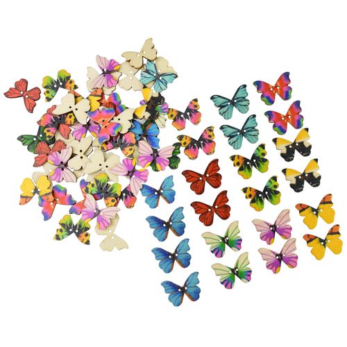 Boutons Papillon Colorés En Bois, 2 Trous, 50 Pièces/Lot, Bricolage, Artisanat, Scrapbooking, Couture, Vêtements, Accessoires Pour Enfants