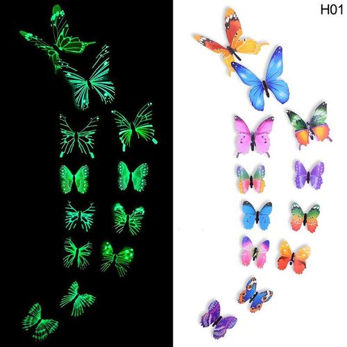Autocollant Mural Lumineux 3d En Forme De Papillon, 12 Pièces/Lot, Magnifique Adhésif Coloré, Décoration Pour La Maison, Artisanat Pour Chambre D'enfant