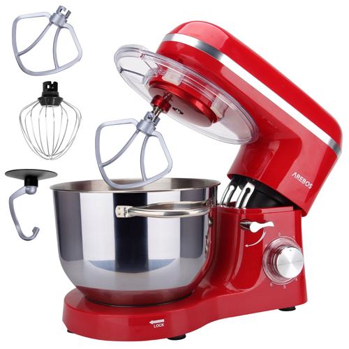 AREBOS Robot Pâtissier Professionnel 1500W | Rouge | Robot de Cuisine Multifonction avec Fouet, Batteur, Crochet | Bol d'Acier Inoxydable 6 Litres | 6 Vitesses | Fonction Pulse