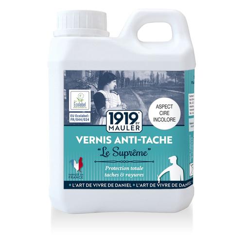 Vernis bois & surface peinte - incolore aspect cire satiné anti-tache ""Le Suprême"" 1L : protection extrême qualité professionnelle - PV CONTACT ALIMENTAIRE