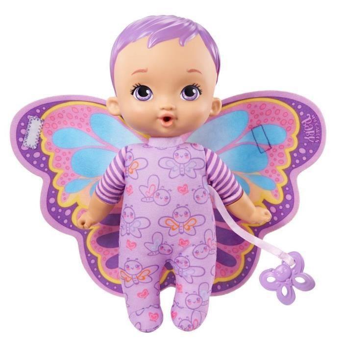 My Garden Baby - Mon Premier Bébé Papillon, violet, 23 cm, corps souple  avec ailes en peluche - Poupée / Poupon - Des 18 mois