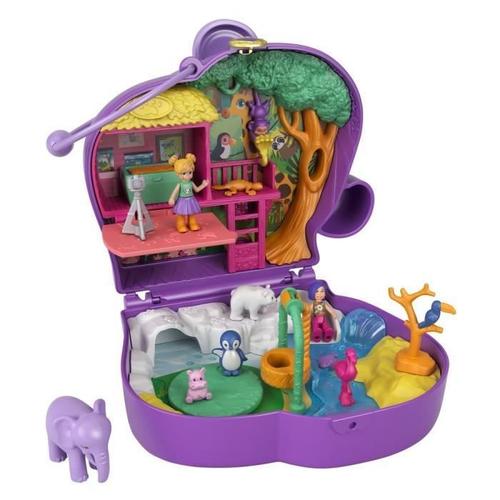 Polly Pocket - Coffret Zoo Eléphant, Avec Mini-Poupées Polly Et Bella, 5 Surprises, 13 Accessoires - Mini-Poupée - Des 4 Ans