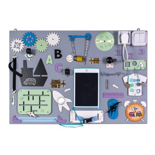 Mia Tableau D'activité Sensoriel Montessori Busy Board En Bois Gris Transports 75 Cm