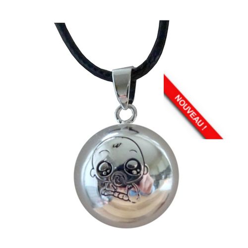 &#9829 Pendentif Bijou De Grossesse Bola "Bébé Sucette" Plaqué Argent Et Cordon.