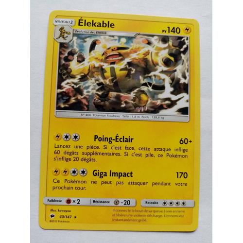 Carte Pokemon Soleil Et Lune - Ombres Ardentes : Elekable 43/147