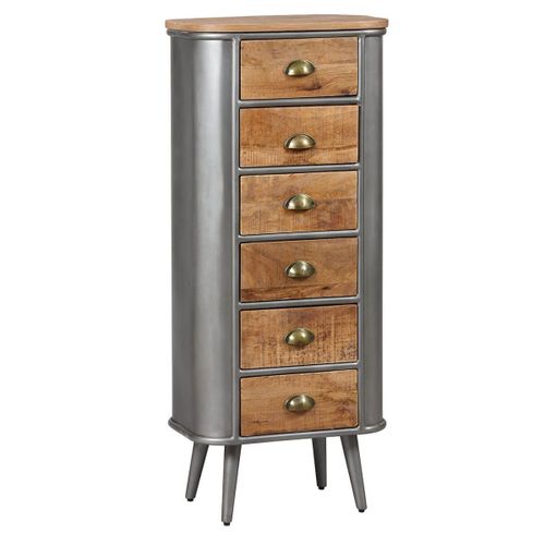 Palisso - Chiffonnier 6 Tiroirs Bois Et Acier Patiné