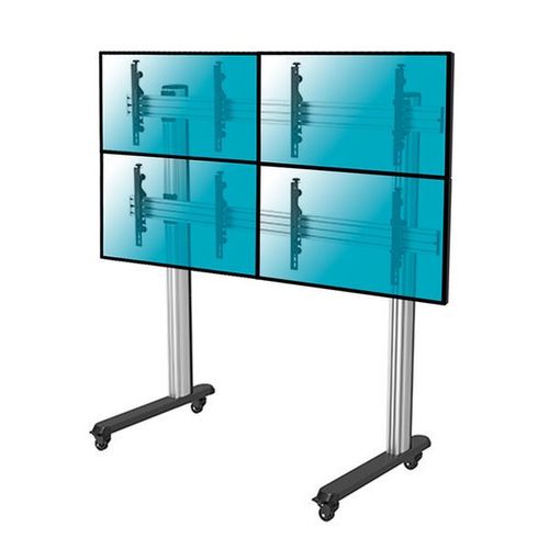 Support sur pieds mur d'images pour 4 écrans TV 45''-55'' - Hauteur 175cm - A roulettes