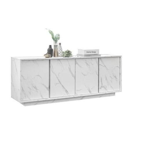 Buffet - Marbre Blanc - Style Chic - 4 Portes - Marmo - L 180 X P 43 X H 70 Cm