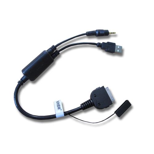 vhbw Câble audio voiture compatible avec Apple iPhone 3G, 3GS, 4G (4GB/8GB/16GB/32GB), 4S - Adaptateur en Y, noir