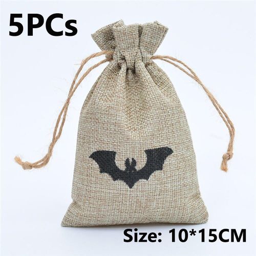 Sac À Cordon En Toile De Jute Pour Halloween, 5 Pièces, Sacs En Toile D'araignée, Citrouille, Chauve Souris, Rangement De Bonbons Pour Enfants, Sacs Cadeaux Décorations De Fête D'halloween