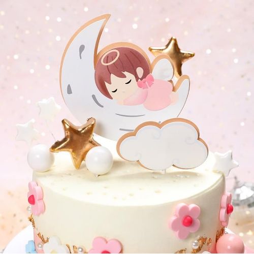 Décorations De Cupcake Ange Lune Nuage Bébé, 5 Pièces, Drapeaux Pour Enfants Garçons Filles, Anniversaire, Fête Prénatale, Révélation Du Genre, Décorations De Gâteau