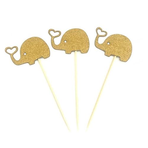 Garniture De Cupcake Éléphant Or Argent Pièces/Ensemble, Décoration De Gâteau Pour Fête Prénatale Fille Garçon Anniversaire Enfants, 10