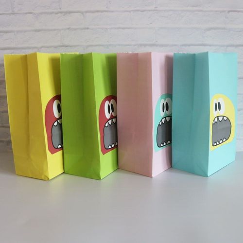 Sac Cadeau Multicolore Pour Fête Monstre, En Papier Kraft Pour Enfants, Sac À Bonbons Pour Anniversaire, Sac À Dessert, 24 Pièces