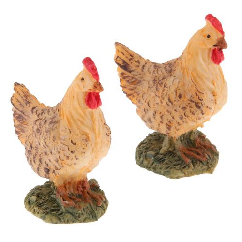 Figurines De Poulet Miniatures En Résine, 2 Pièces, Coq, Animal, Mini Fée, Ornement De Jardin, Jouets Éducatifs Pour Enfants