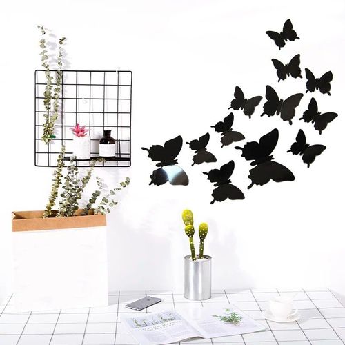 Autocollants Muraux Noirs En Pvc, 12 Pièces, Stickers Muraux De Simulation 3d En Forme De Papillon, Pour La Maison, La Chambre D'enfant, La Décoration Du Salon