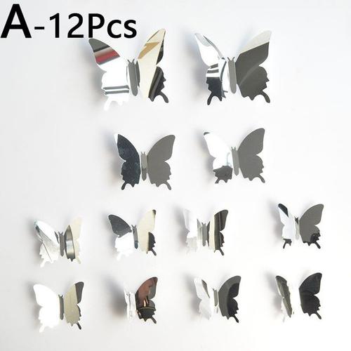 Autocollant mural miroir papillon 3D, 12 pièces, amovible, décoration pour la maison, le mariage, la chambre d'enfant