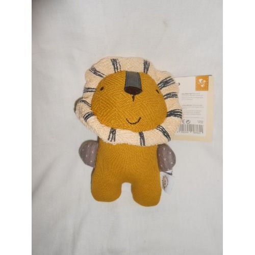 Doudou Peluche Laine Crochet Lion19cm  Gris Moutarde Bieco