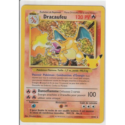Carte Pokemon - Dracaufeu - 4/102 - Holo-Rare - Édition Célébrations - 25 Ans - 2021. V.F