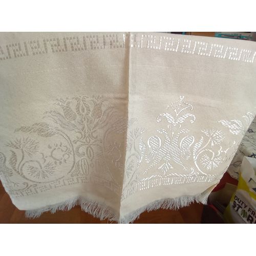 Nappe Tapis De Table Écru Coton Décor Grec Vintage