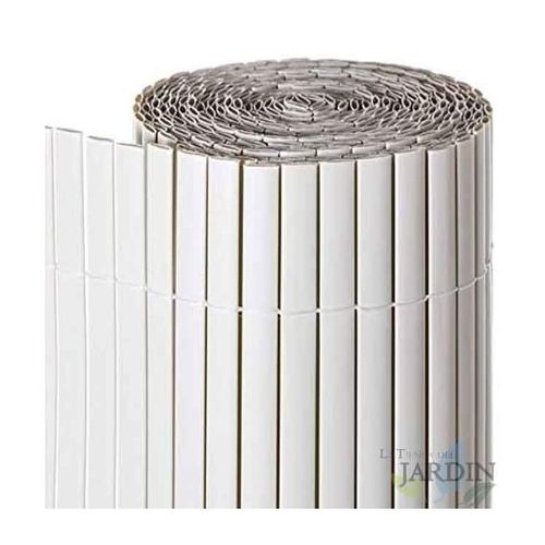 Canisse Synthétique Pvc Double 2 X 3 M Avec Cannes Entières Blanc, Brise-Vue Pour Jardins, Balcons Et Clôtures