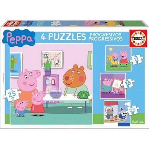 4 Puzzles Enfant - Peppa Pig - 12 - 16 - 20 - 25 Pieces - Educa - Peppa Cochon