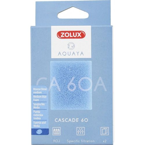 Zoluxfiltre Pour Pompe Cascade 60, Filtre Ca 60 A Mousse Bleue Medium X2. Pour Aquarium.