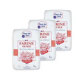 Lot 3x Farine T55 Blé Tendre 100% Français - Fleur Du Jura - Paquet 1kg