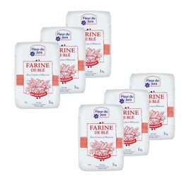 Lot 6x Farine T55 Blé Tendre 100% Français - Fleur Du Jura - Paquet 1kg