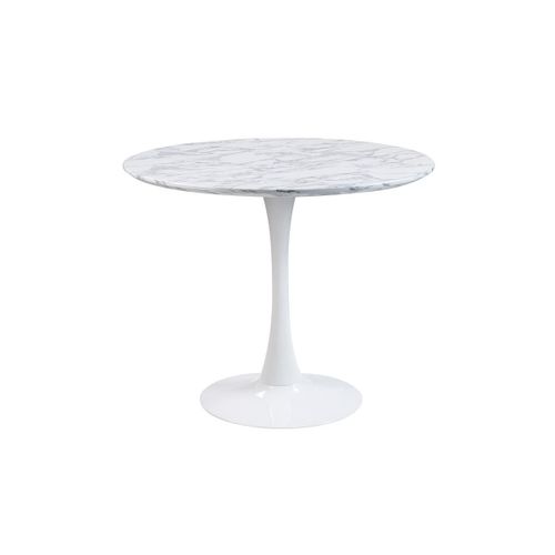Table À Manger Ronde Managa - 4 Couverts - Mdf Blanc Effet Marbre