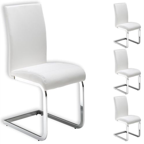 Lot De 4 Chaises De Salle À Manger Leticia Piètement Chromé Et Revêtement Synthétique Blanc
