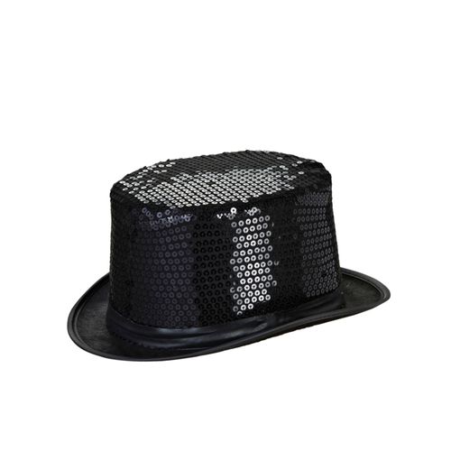 Chapeau Haut De Forme Noir ? Sequins Contour Noir Adulte