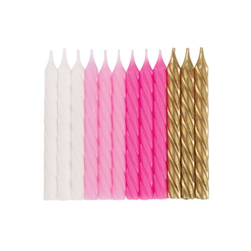 24 Bougies D'anniversaire Spirales Roses, Blanches Et Dorées 7 Cm