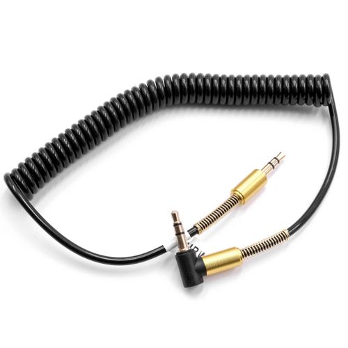 vhbw Adaptateur pour câble audio stéréo 3,5mm vers entrée AUX - Jack vers jack - Câble en spirale, doré, angle droit, or / noir
