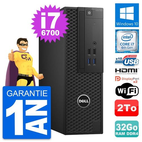 PC Dell Precision T3420 SFF i7-6700 RAM 32Go Disque 2To HDMI Windows 10 Wifi