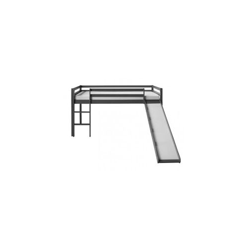 Lit Mezzanine Gris Pour Enfants Avec Toboggan Et Echelle, 90 X 200 Cm