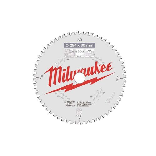 Lame scie circulaire MILWAUKEE pour scie à onglet 60 dents 3x254mm 4932471320