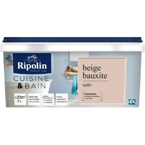 Peinture cuisine et salle de bain satin beige bauxite 2.5L Ripolin