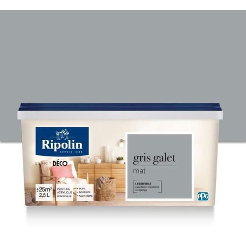 Peinture de couleur murale intérieur mat gris galet 2.5L Ripolin